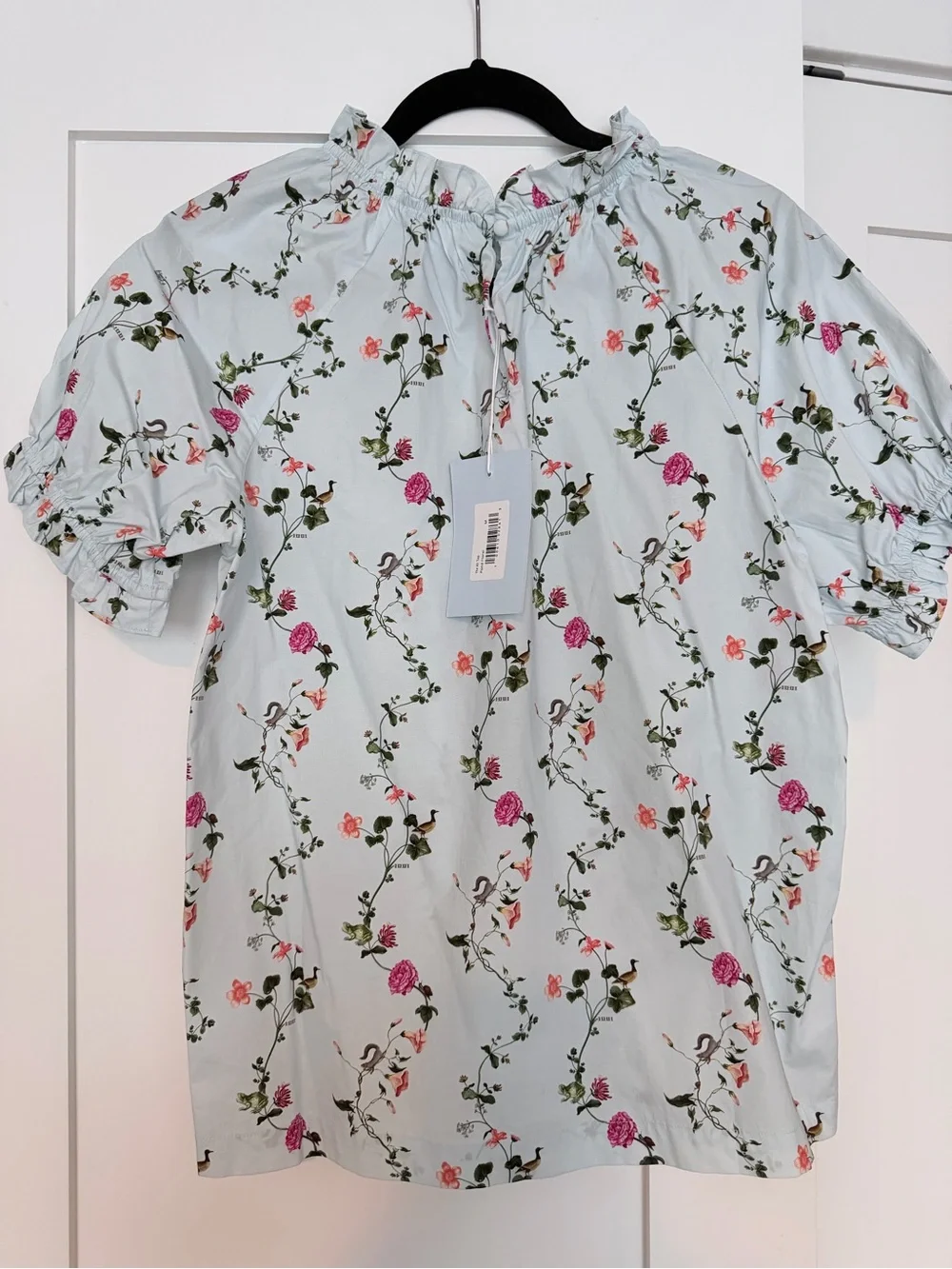 Hill House x Stephanie Fishwick Pale Blue Floral Ruffle-Sleeve Blouse